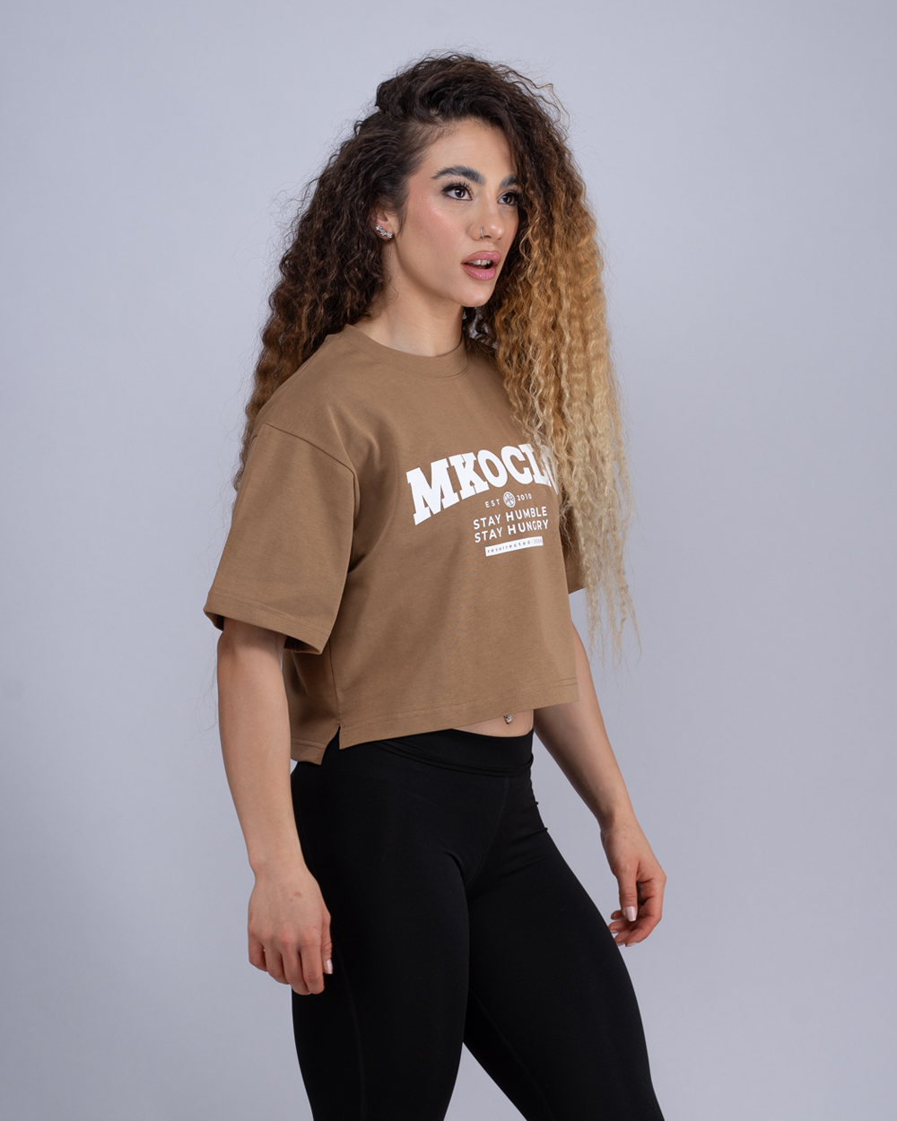 Beige Oversized Crop Top majica