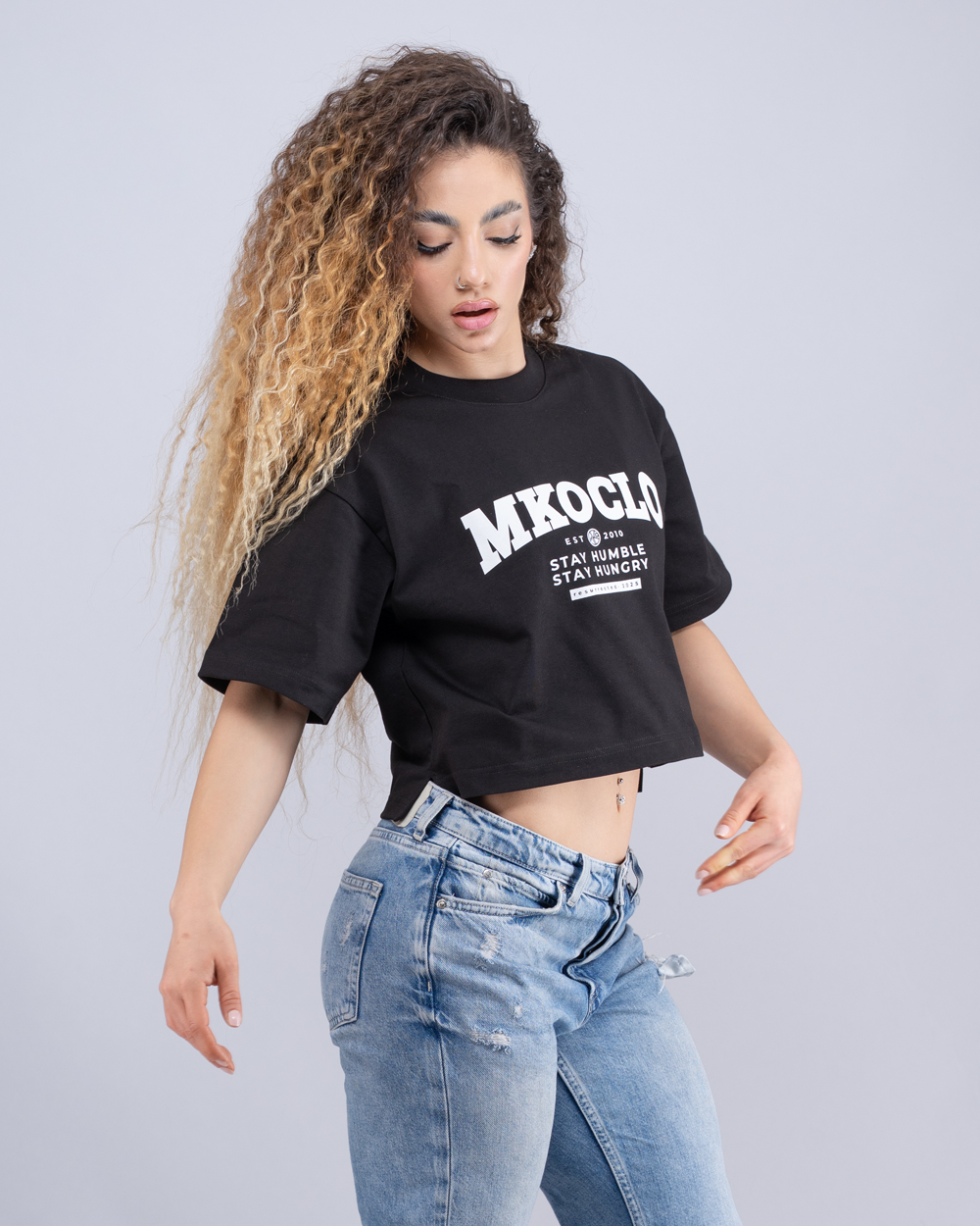 Black Oversized Crop Top majica